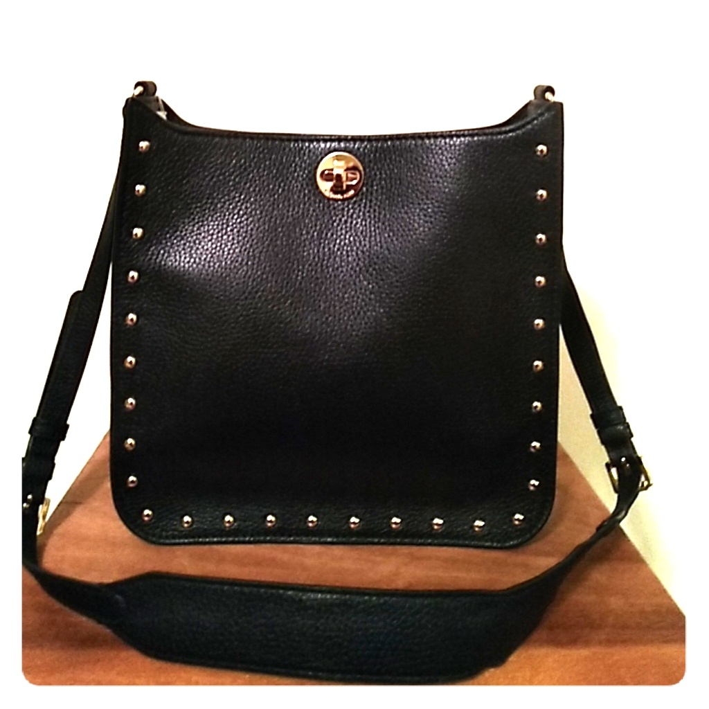 Michael Kors Black Leather Studded Crossbody Bag With Gold Hardware